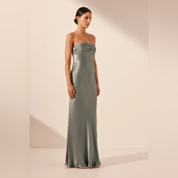 Shona Joy La Lune Strapless Ruched Bodice Maxi Dress, Sage Green - Size 4 - Picture 4 of 8